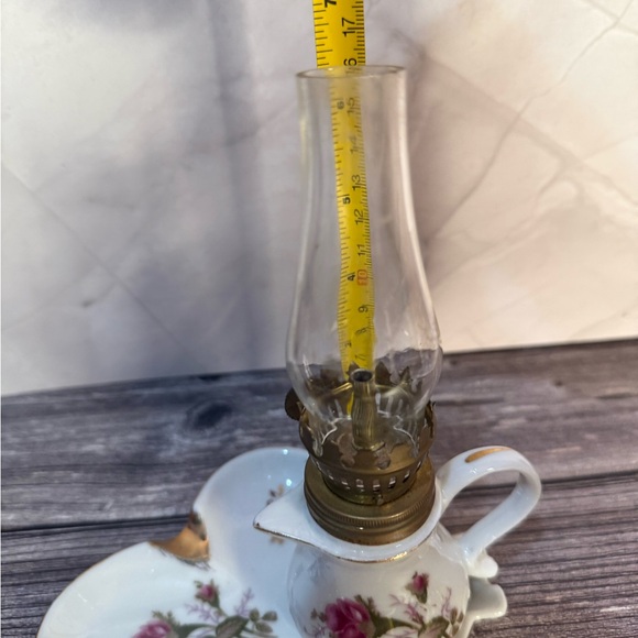 Vintage Nanco Mini Oil Lamp Finger Loop Porcelain Lantern Pink Rose Japan - Picture 10 of 10